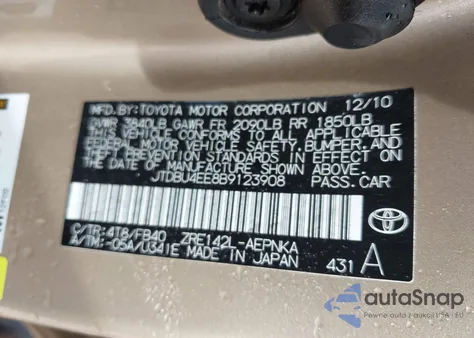 2011 Toyota Corolla Le from USA, damaged, VIN JTDBU4EE8B9123908